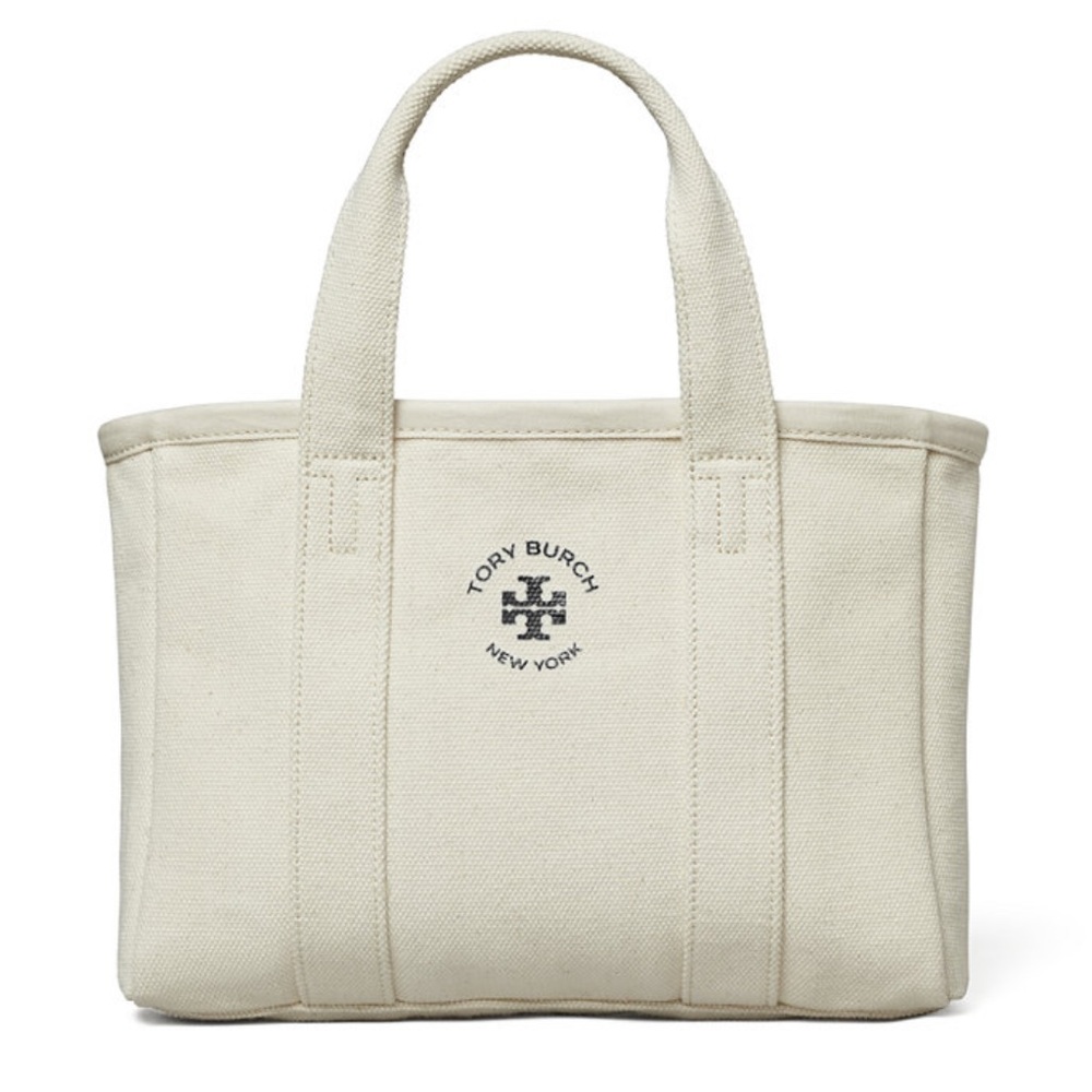 NWT Tory Burch New York Neutral Tan Canvas Boat Tote Bag Boatkin Birkin
